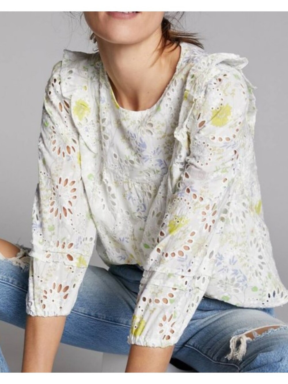 Anthropologie By Greylin White Eyelet Lace Blouse